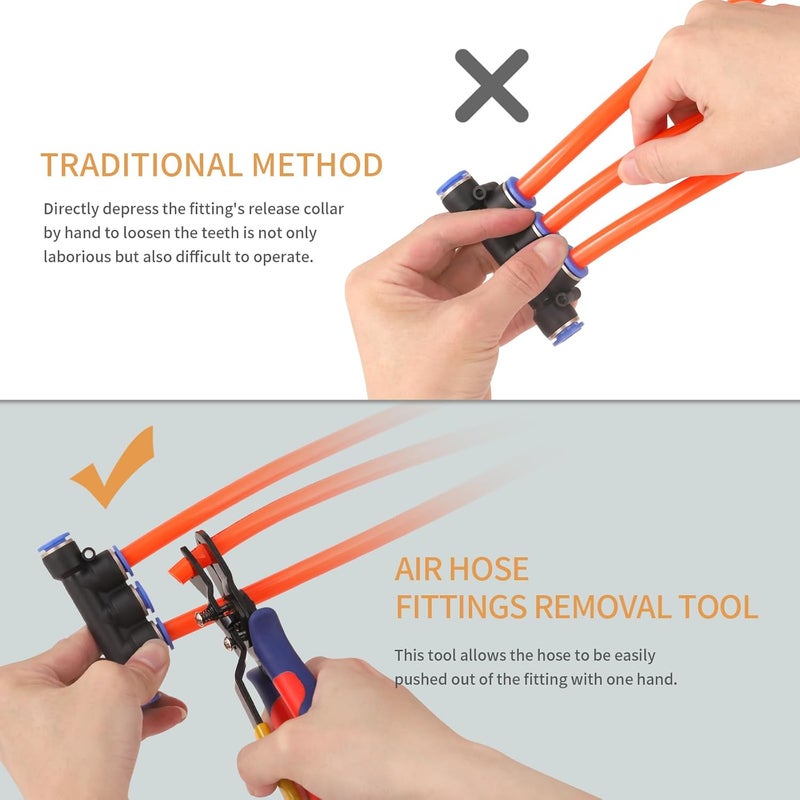 PLANEKO Air Line Pliers Push to Connect Fitting Disconnect Tool for 3/8" 1/2" Pneumatic Hose Quick Connect Fittings Removing Air Line Removal Tool Hose Release Pliers for 10mm 12mm Push Fit Connector - Image 4